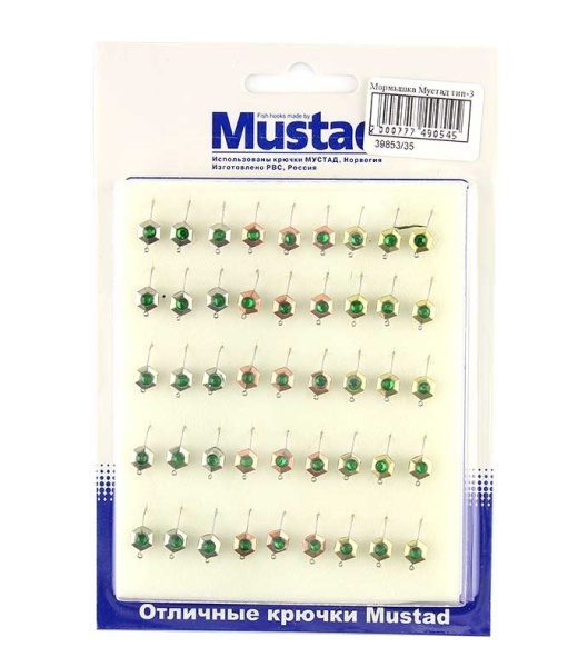 мормышка  Mustad Т-35 шестигранник+ камень  на фосфоре 1 шт